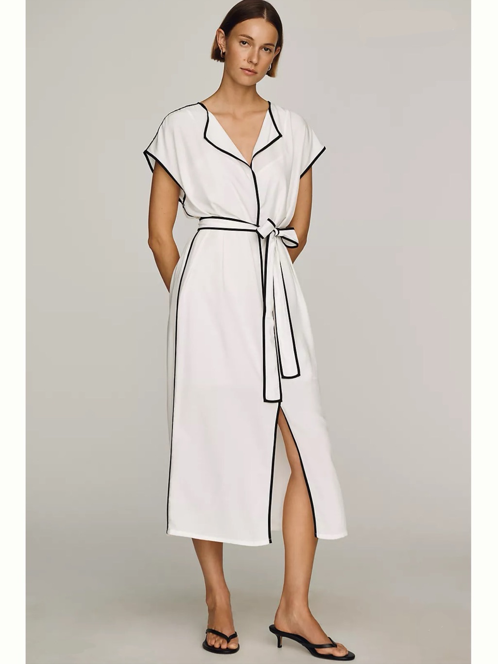 Nwt Anthropologie Endless Rose Black Trimmed White Midi Dress, Small